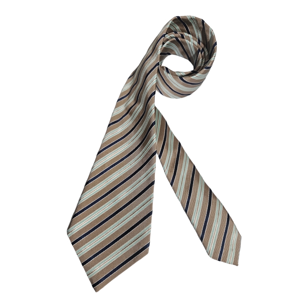 LUIGI BORRELLI SEVENFOLD Beige Striped Silk LUXURY Tie ITALY